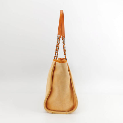 Sold Chanel Deauville Tote Orange Denim Leather Trim Small