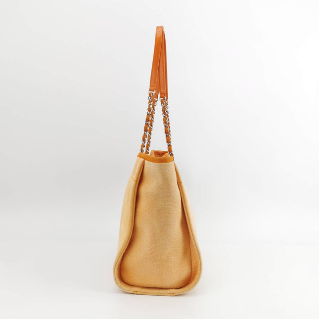 Sold Chanel Deauville Tote Orange Denim Leather Trim Small