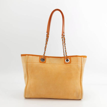 Sold Chanel Deauville Tote Orange Denim Leather Trim Small