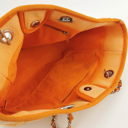 Sold Chanel Deauville Tote Orange Denim Leather Trim Small