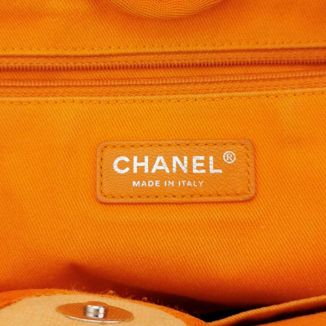 Sold Chanel Deauville Tote Orange Denim Leather Trim Small