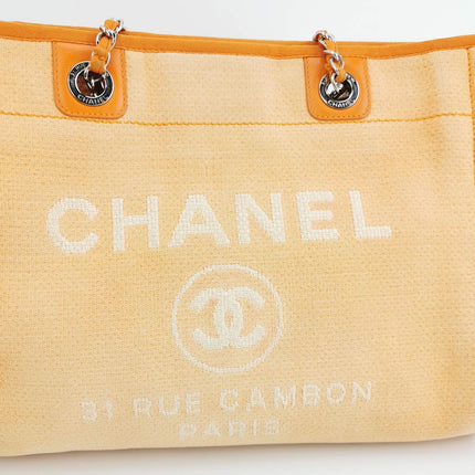 Sold Chanel Deauville Tote Orange Denim Leather Trim Small