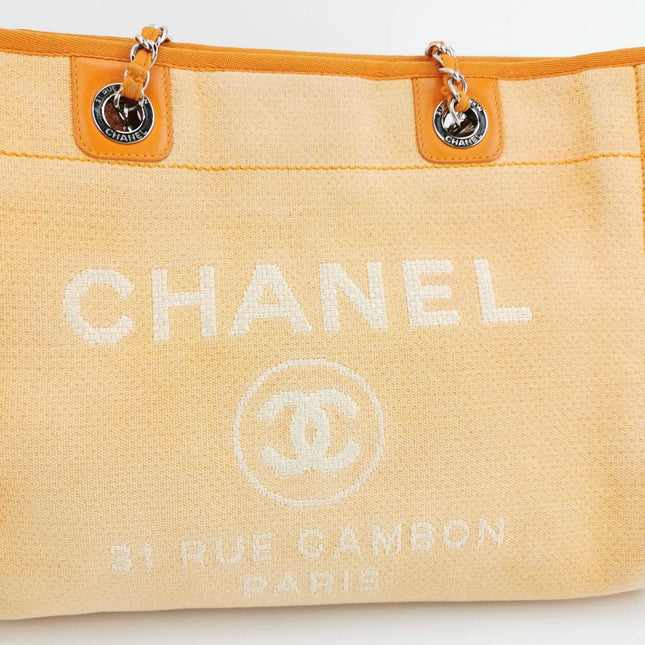 Sold Chanel Deauville Tote Orange Denim Leather Trim Small