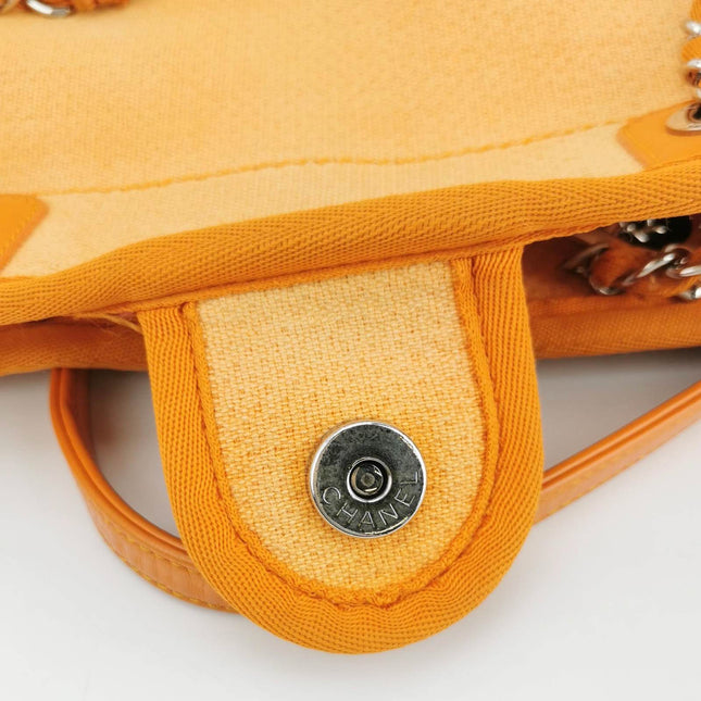 Sold Chanel Deauville Tote Orange Denim Leather Trim Small