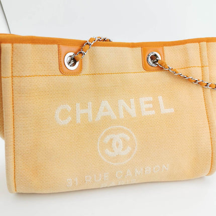 Sold Chanel Deauville Tote Orange Denim Leather Trim Small