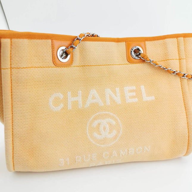 Sold Chanel Deauville Tote Orange Denim Leather Trim Small
