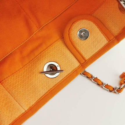 Sold Chanel Deauville Tote Orange Denim Leather Trim Small