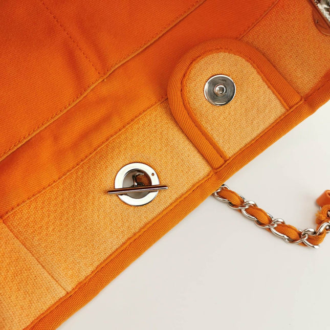 Sold Chanel Deauville Tote Orange Denim Leather Trim Small