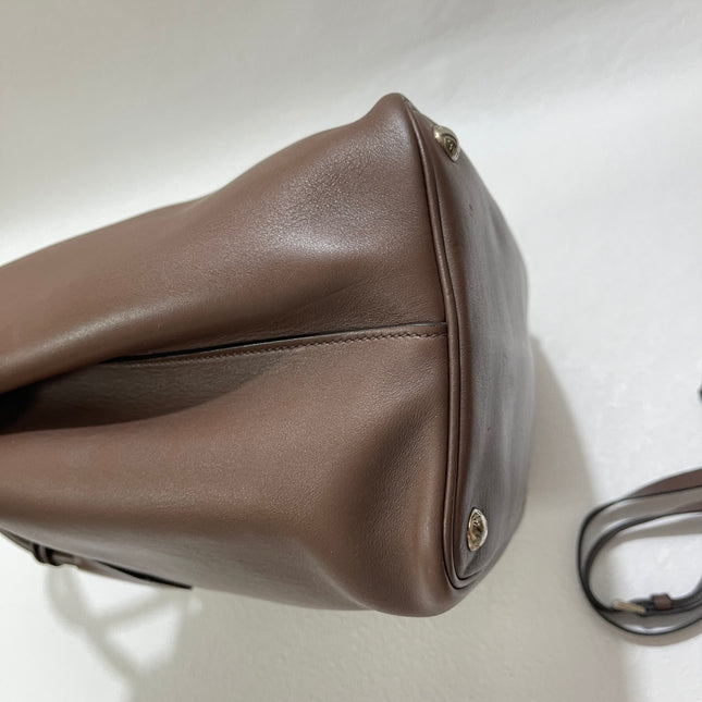 Prada Double Bag Medium Dark Chocolate Brown Saffiano Leather with Strap