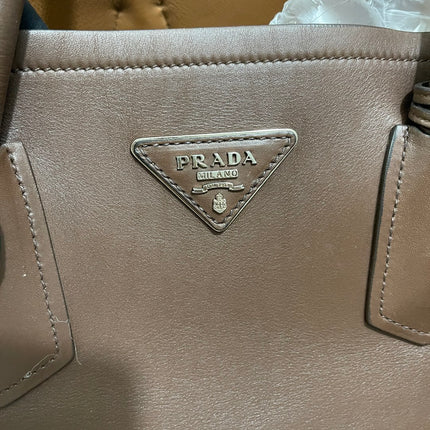 Prada Double Bag Medium Dark Chocolate Brown Saffiano Leather with Strap