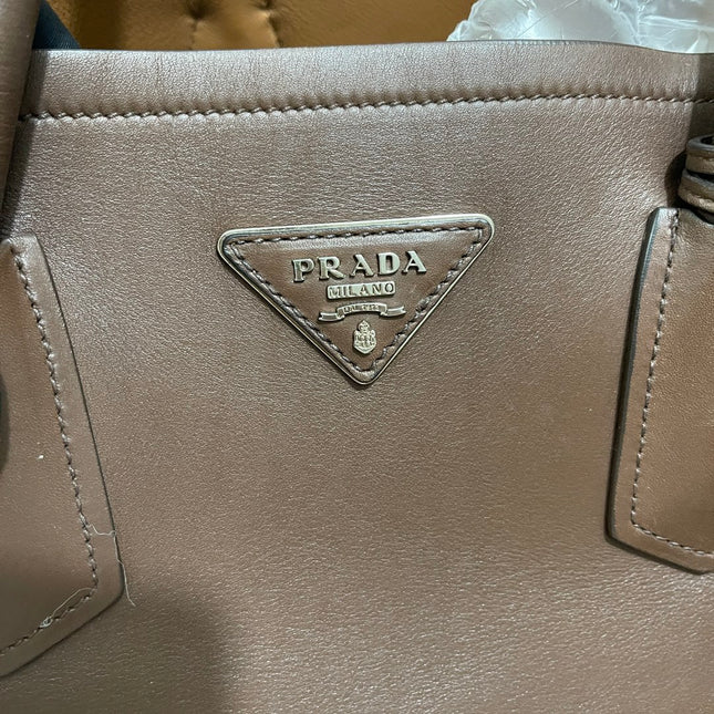 Prada Double Bag Medium Dark Chocolate Brown Saffiano Leather with Strap
