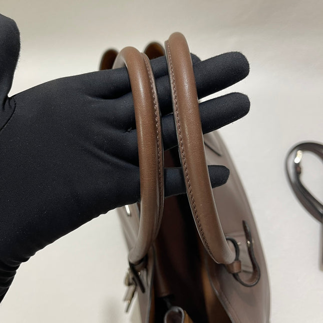 Prada Double Bag Medium Dark Chocolate Brown Saffiano Leather with Strap