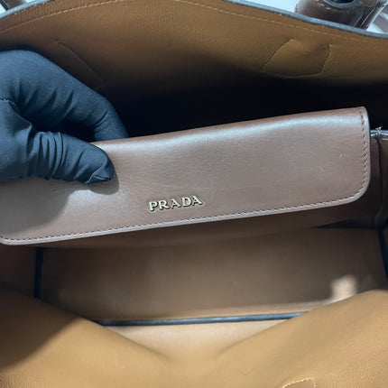 Prada Double Bag Medium Dark Chocolate Brown Saffiano Leather with Strap