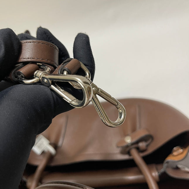 Prada Double Bag Medium Dark Chocolate Brown Saffiano Leather with Strap