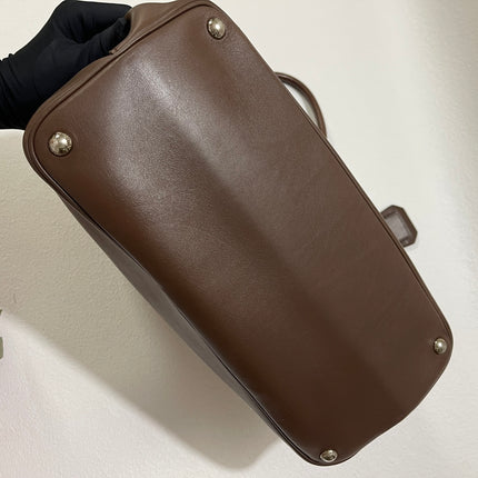 Prada Double Bag Medium Dark Chocolate Brown Saffiano Leather with Strap