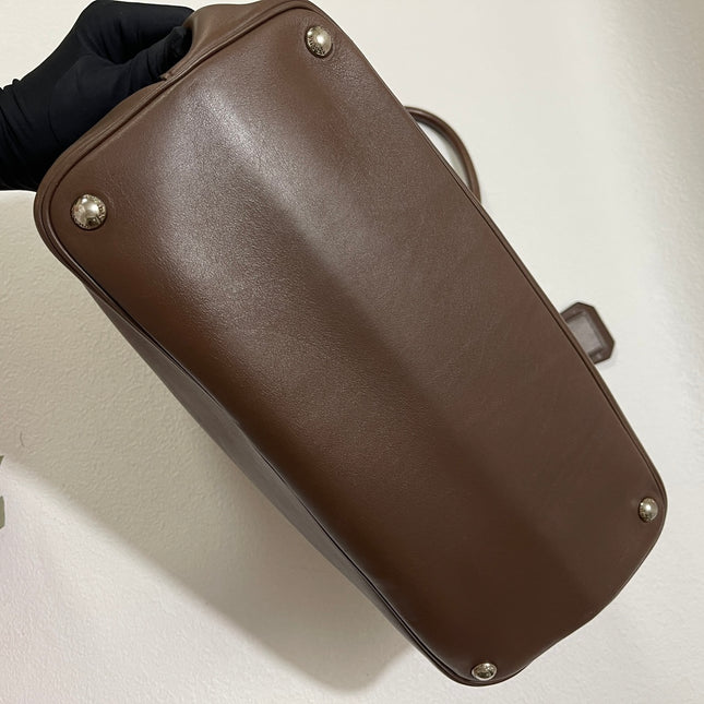 Prada Double Bag Medium Dark Chocolate Brown Saffiano Leather with Strap