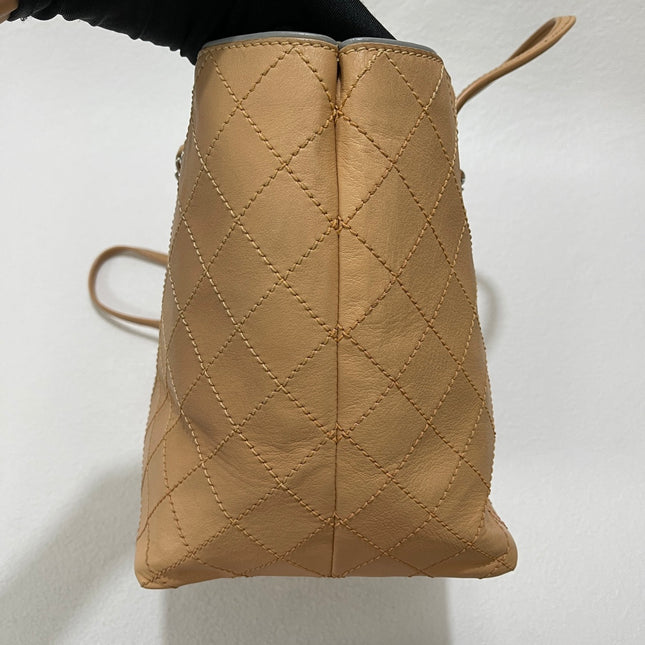 Chanel Deauville Tote Wild Stitch Beige Leather Silver Hardware