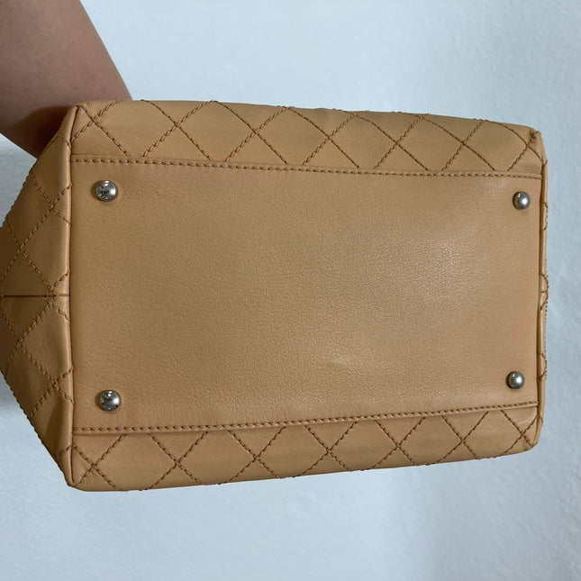 Chanel Deauville Tote Wild Stitch Beige Leather Silver Hardware