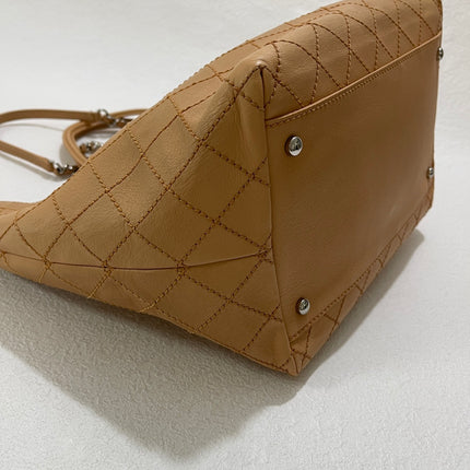 Chanel Deauville Tote Wild Stitch Beige Leather Silver Hardware