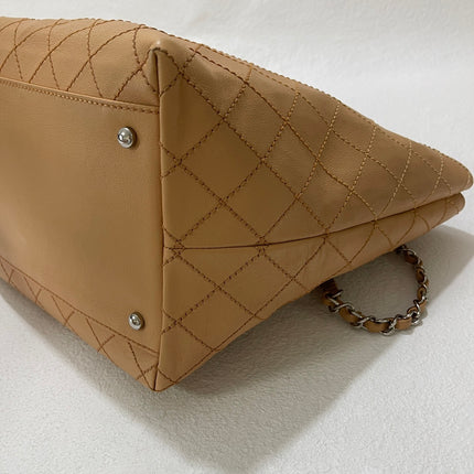 Chanel Deauville Tote Wild Stitch Beige Leather Silver Hardware