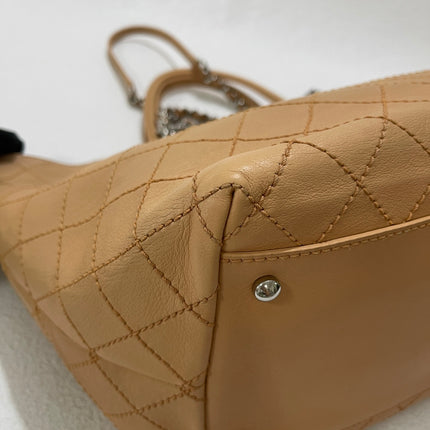 Chanel Deauville Tote Wild Stitch Beige Leather Silver Hardware