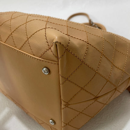 Chanel Deauville Tote Wild Stitch Beige Leather Silver Hardware