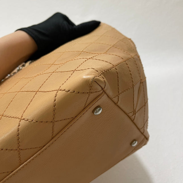 Chanel Deauville Tote Wild Stitch Beige Leather Silver Hardware