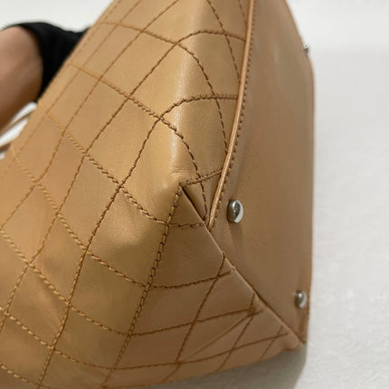 Chanel Deauville Tote Wild Stitch Beige Leather Silver Hardware