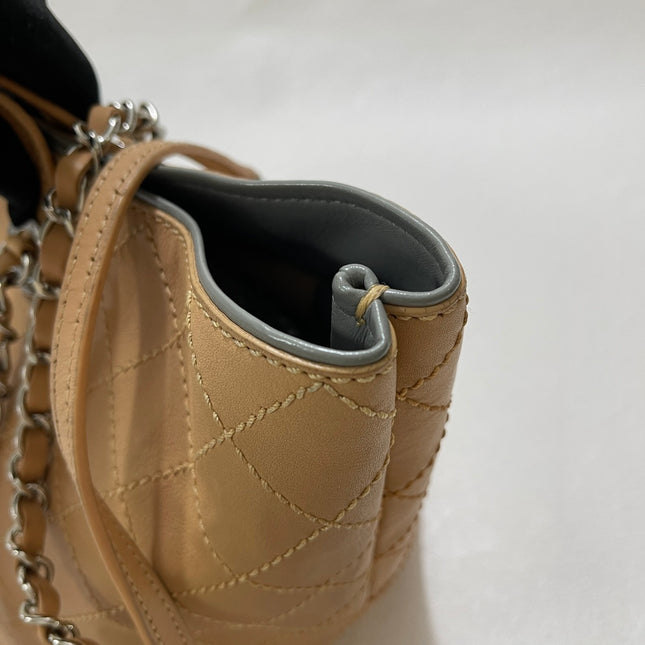 Chanel Deauville Tote Wild Stitch Beige Leather Silver Hardware