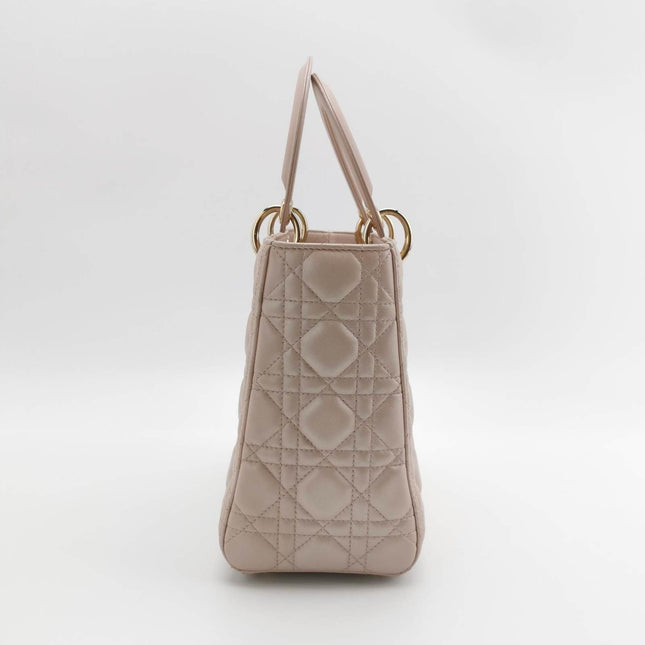 Sold Lady Dior Medium Handbag Pearlescent Pink Cannage Leather Gold Hardware