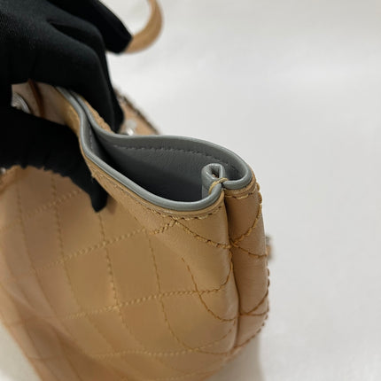 Chanel Deauville Tote Wild Stitch Beige Leather Silver Hardware