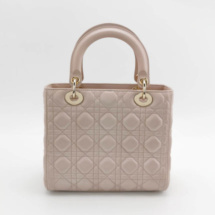 Sold Lady Dior Medium Handbag Pearlescent Pink Cannage Leather Gold Hardware