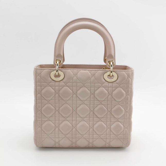 Sold Lady Dior Medium Handbag Pearlescent Pink Cannage Leather Gold Hardware