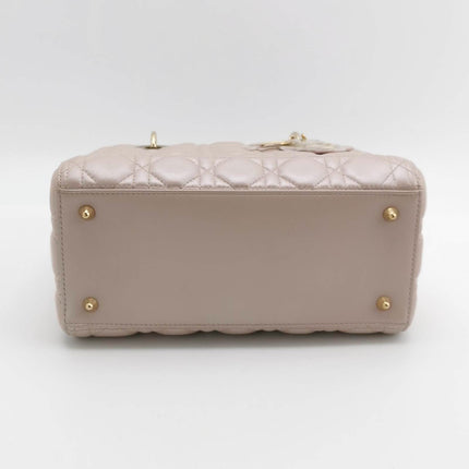 Sold Lady Dior Medium Handbag Pearlescent Pink Cannage Leather Gold Hardware