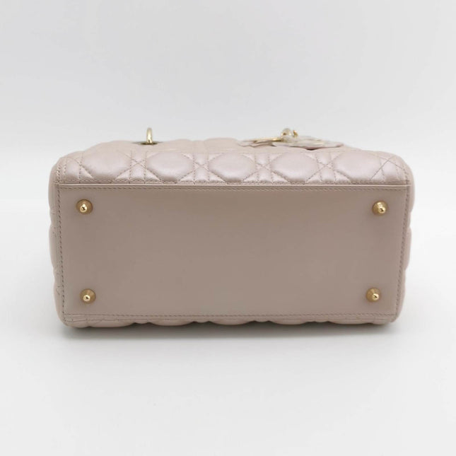 Sold Lady Dior Medium Handbag Pearlescent Pink Cannage Leather Gold Hardware
