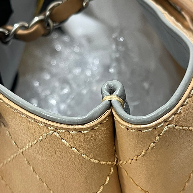 Chanel Deauville Tote Wild Stitch Beige Leather Silver Hardware