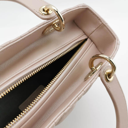 Sold Lady Dior Medium Handbag Pearlescent Pink Cannage Leather Gold Hardware
