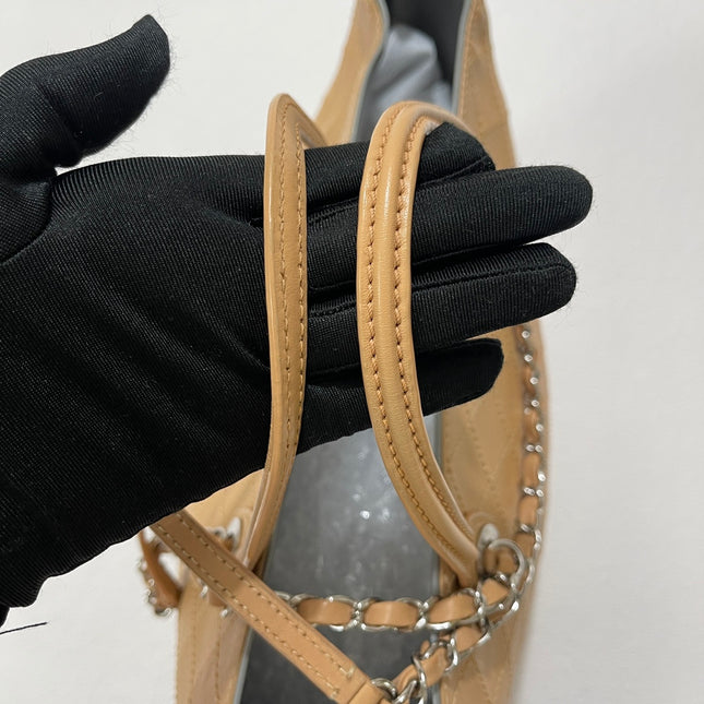 Chanel Deauville Tote Wild Stitch Beige Leather Silver Hardware