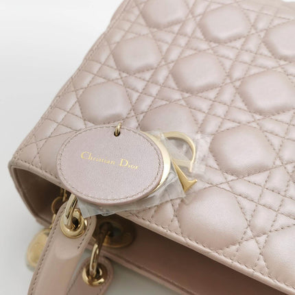 Sold Lady Dior Medium Handbag Pearlescent Pink Cannage Leather Gold Hardware