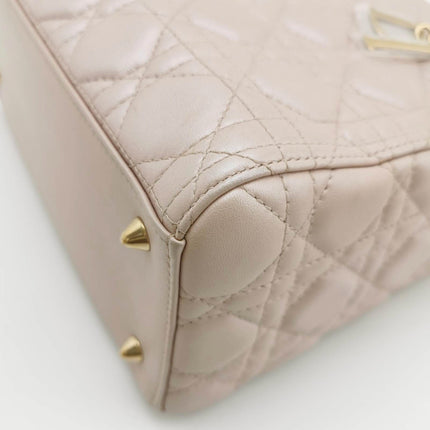Sold Lady Dior Medium Handbag Pearlescent Pink Cannage Leather Gold Hardware