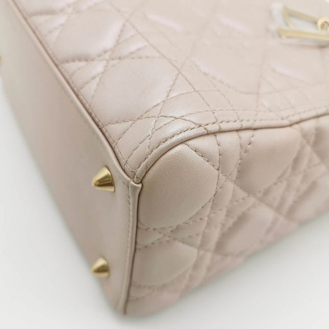 Sold Lady Dior Medium Handbag Pearlescent Pink Cannage Leather Gold Hardware