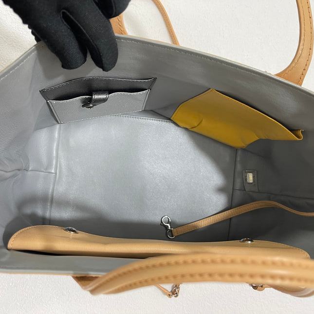 Chanel Deauville Tote Wild Stitch Beige Leather Silver Hardware