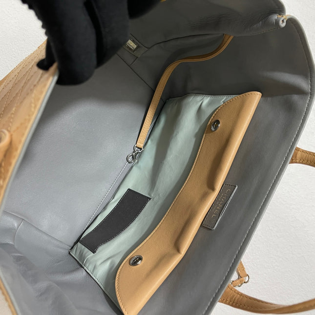 Chanel Deauville Tote Wild Stitch Beige Leather Silver Hardware