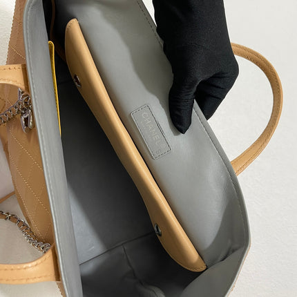 Chanel Deauville Tote Wild Stitch Beige Leather Silver Hardware