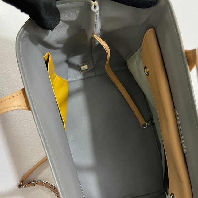 Chanel Deauville Tote Wild Stitch Beige Leather Silver Hardware