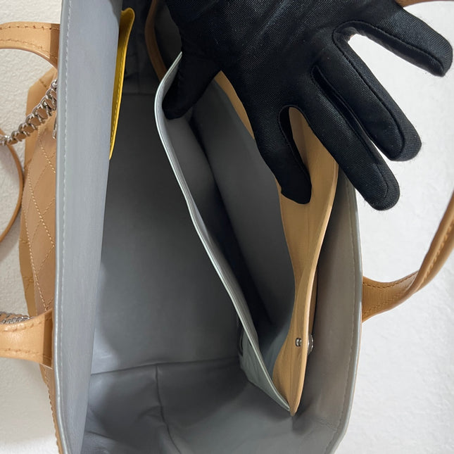 Chanel Deauville Tote Wild Stitch Beige Leather Silver Hardware