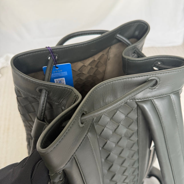Bottega Veneta Backpack Dark Green Intrecciato Leather