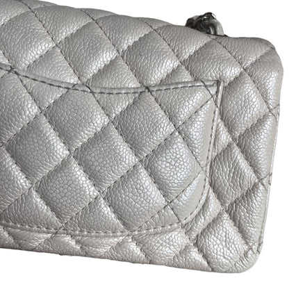 Chanel Classic Flap Rectangular Mini Pearlescent Off White Caviar Leather Crossbody Bag