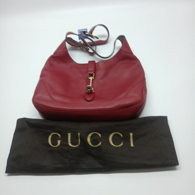 Gucci Jackie Soft Medium Leather Bag Burgundy Red Gold Piston Lock