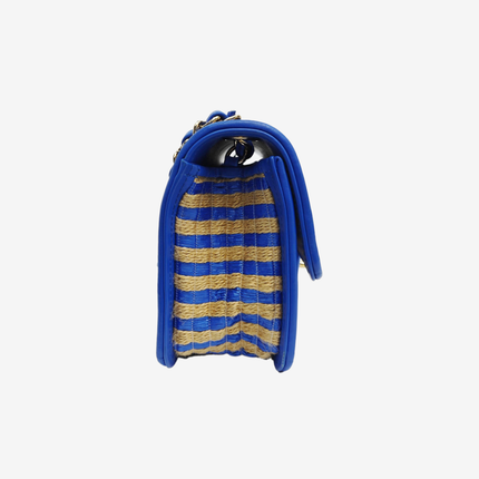 Chanel Mini Raffia Jute Striped Flap Bag Blue Diamond Wild Stitch
